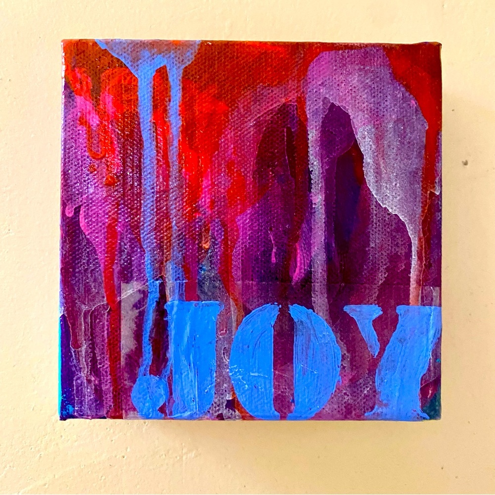 Joy Painting, Small Abstract Art, 5”x5” Handmade Red and Purple Contemporary Art